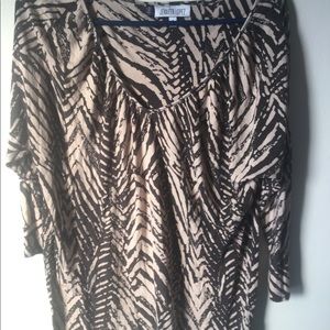Brown and cream zebra print vneck shirt